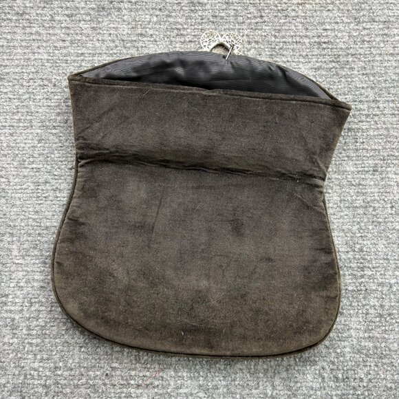 Vintage Jeannie Bouchever Velvet Evening Clutch Brown Floral Brooch To close - Picture 9 of 11